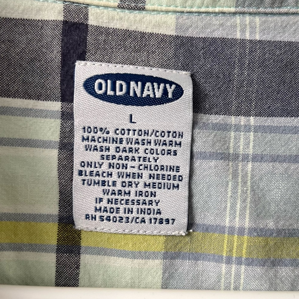 Old Navy- Men’s Short Sleeve Button Down- Blue Green Plaid- Large - Picture 2 of 7